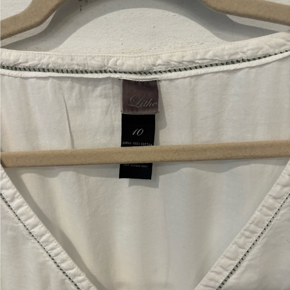 Anthropology Lithe White and Green 3/4 Sleeve Tie Front Blouse - Picture 6 of 13